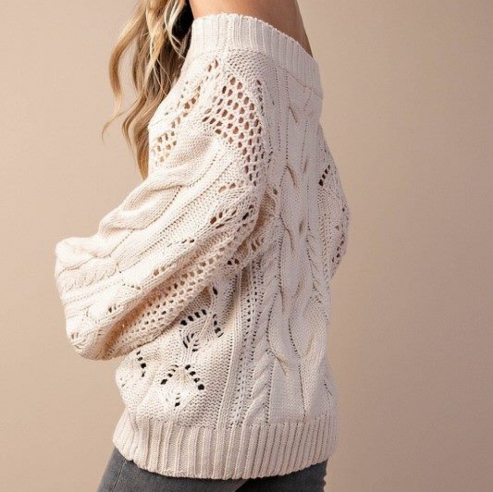 Parker Chunky Cable Knit Sweater (Soft Ivory) - Picture 5 of 6